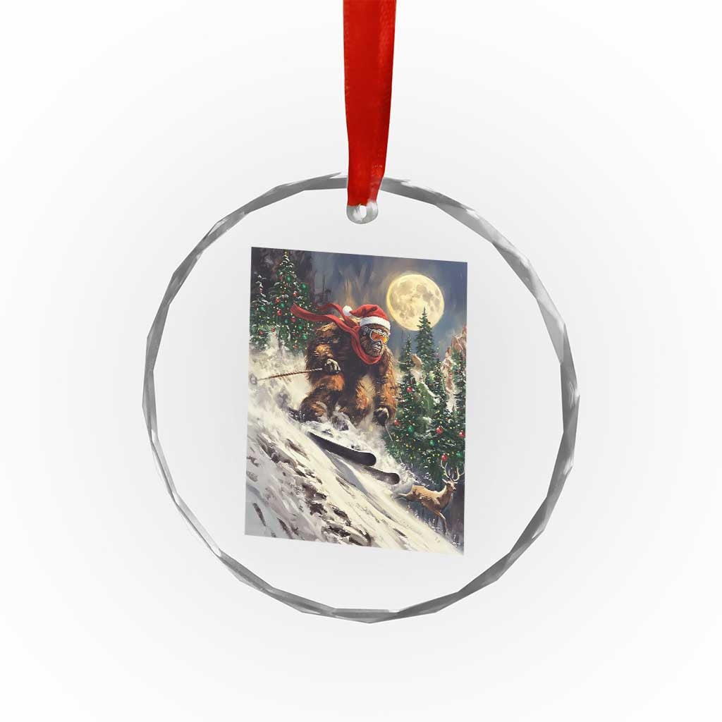 Christmas Bigfoot Skiing Crystal Glass Ornament Funny Santa Sasquatch Snowboard Ski Lover Skier TS10 Print Your Wear
