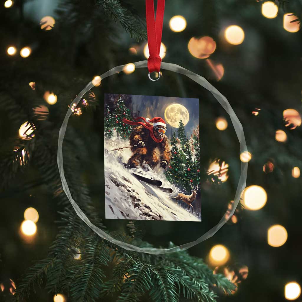 Christmas Bigfoot Skiing Crystal Glass Ornament Funny Santa Sasquatch Snowboard Ski Lover Skier TS10 Print Your Wear