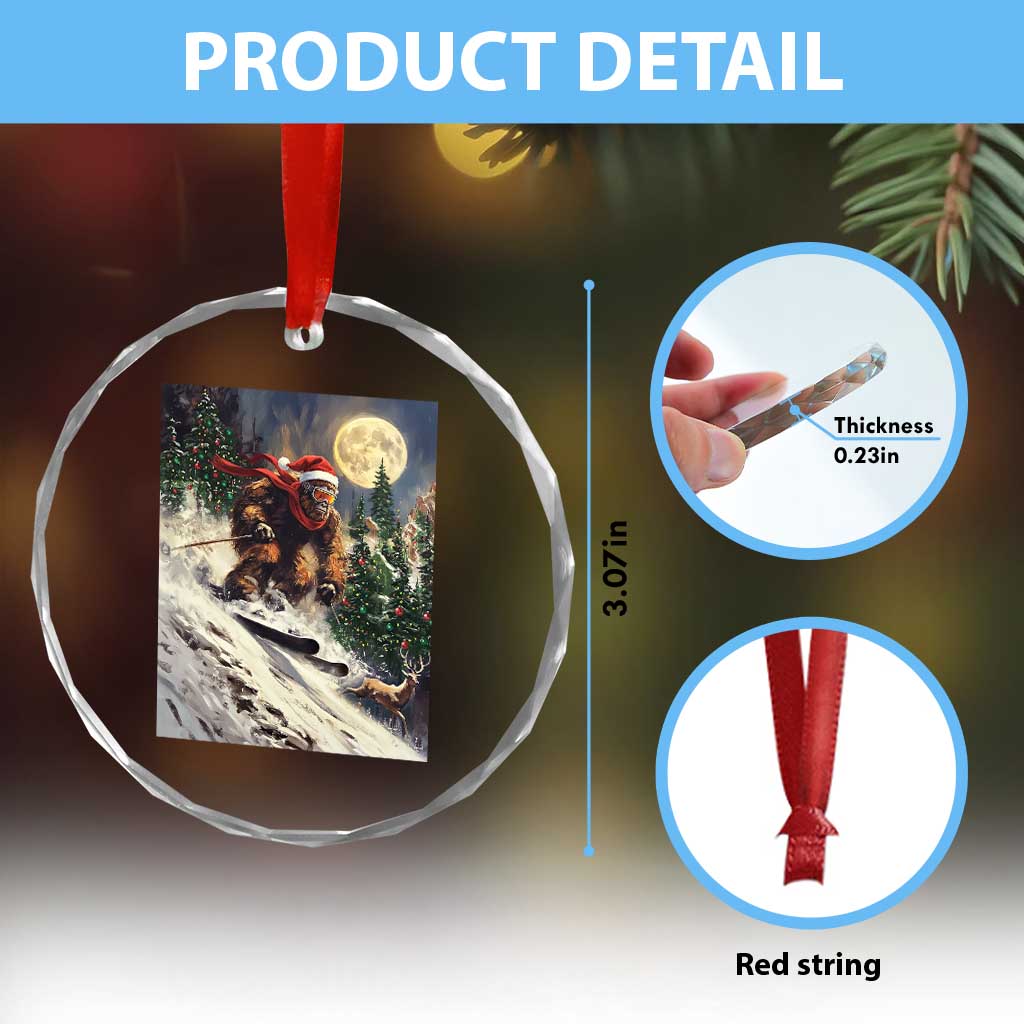Christmas Bigfoot Skiing Crystal Glass Ornament Funny Santa Sasquatch Snowboard Ski Lover Skier TS10 Print Your Wear