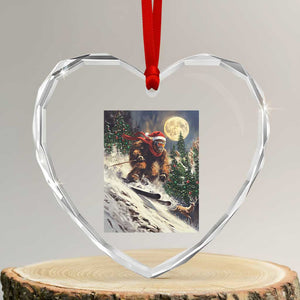 Christmas Bigfoot Skiing Heart Crystal Glass Ornament Funny Santa Sasquatch Snowboard Ski Lover Skier TS10 Transparent Glass 3'' Heart Print Your Wear