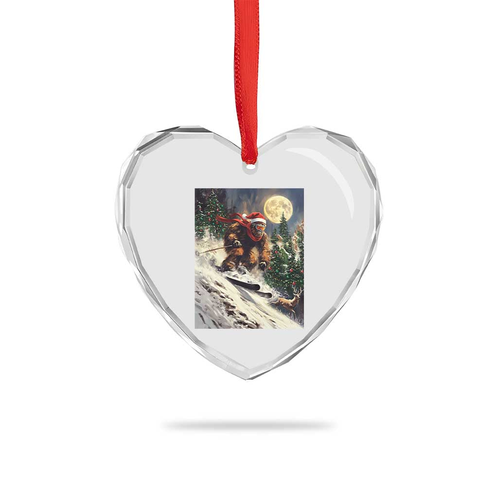 Christmas Bigfoot Skiing Heart Crystal Glass Ornament Funny Santa Sasquatch Snowboard Ski Lover Skier TS10 Print Your Wear