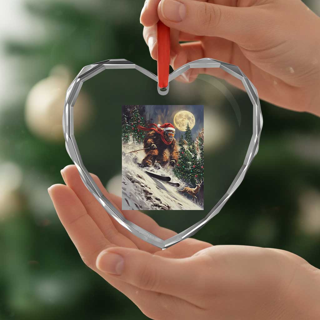 Christmas Bigfoot Skiing Heart Crystal Glass Ornament Funny Santa Sasquatch Snowboard Ski Lover Skier TS10 Print Your Wear