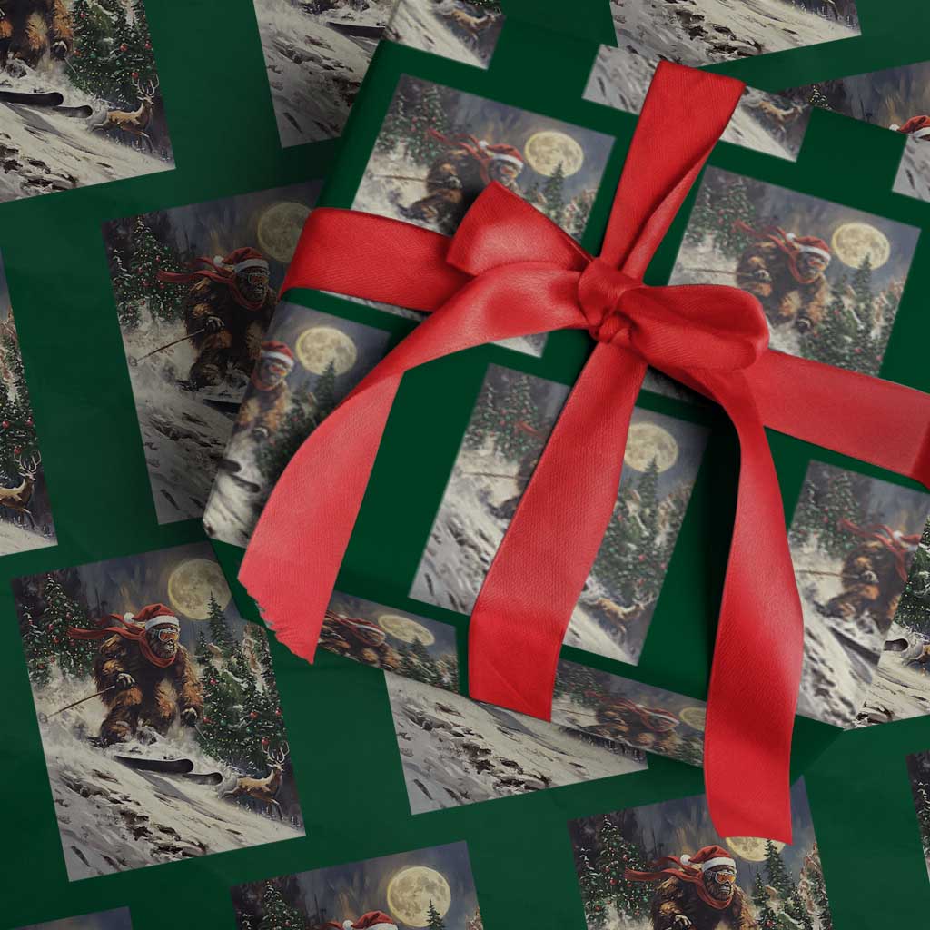 Christmas Bigfoot Skiing Wrapping Paper Roll Funny Santa Sasquatch Snowboard Ski Lover Skier TS10 Green Print Your Wear