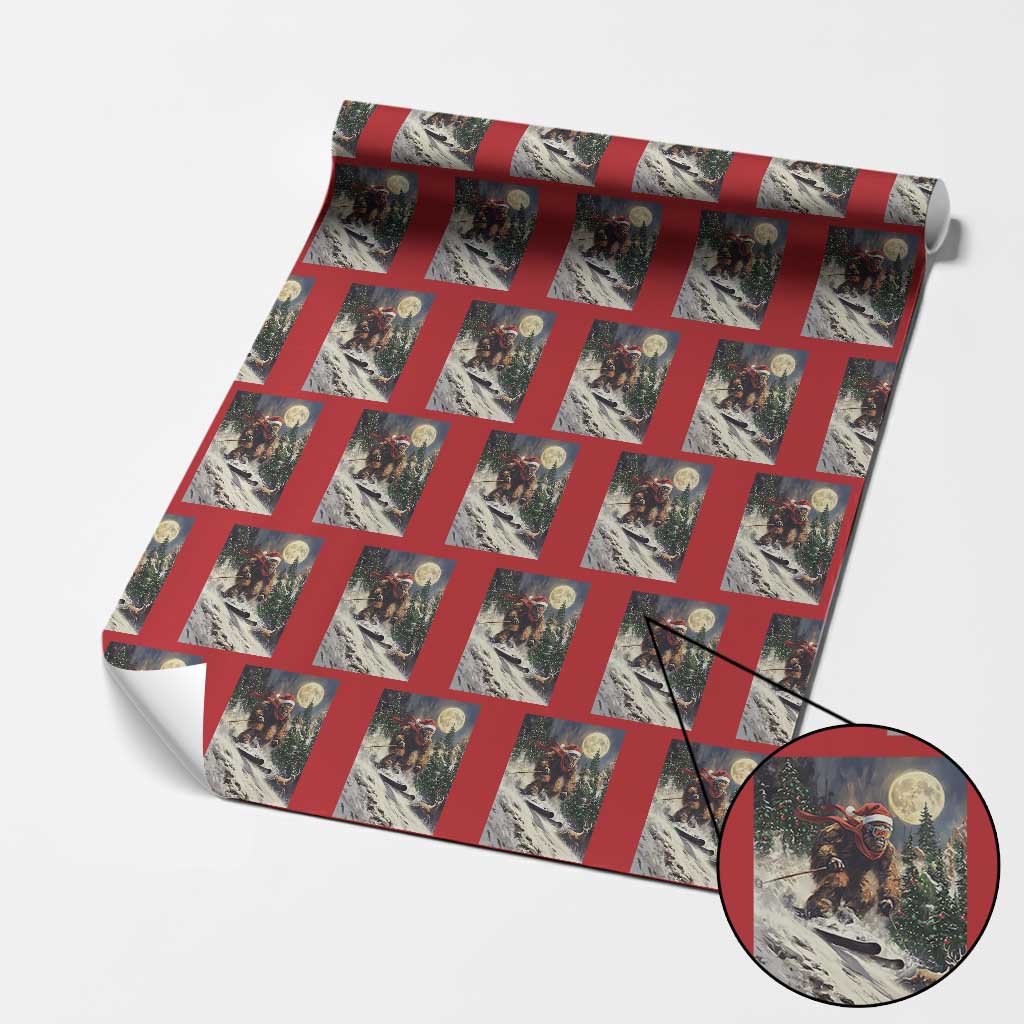 Christmas Bigfoot Skiing Wrapping Paper Roll Funny Santa Sasquatch Snowboard Ski Lover Skier TS10 Red Print Your Wear