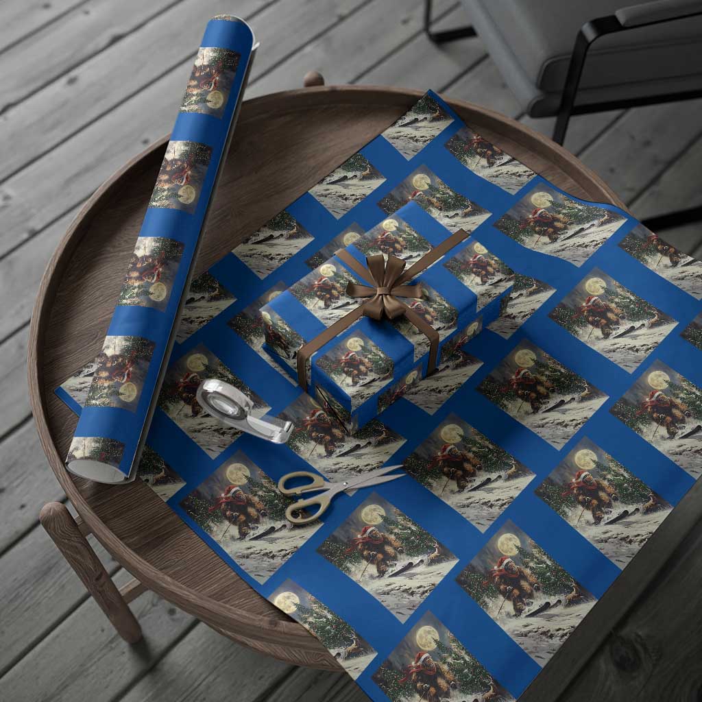 Christmas Bigfoot Skiing Wrapping Paper Roll Funny Santa Sasquatch Snowboard Ski Lover Skier TS10 Blue Print Your Wear