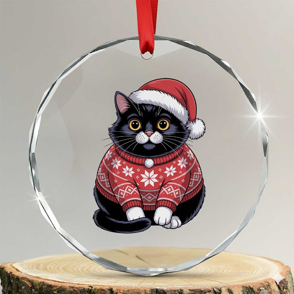 Christmas Black Cat Crystal Glass Ornament Catmas Gift For New Year TS10 Transparent Glass 3'' Circle Print Your Wear