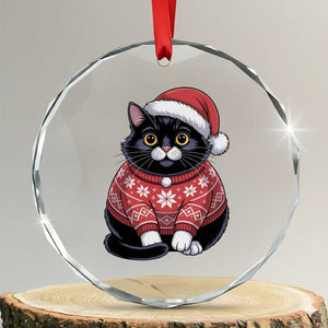 Christmas Black Cat Crystal Glass Ornament Catmas Gift For New Year TS10 Transparent Glass 3'' Circle Print Your Wear