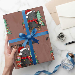 Christmas Black Cat Wrapping Paper Roll It's Fine I'm Fine Everything Is Fine Xmas Light Funny TS02 Mocha Print Your Wear