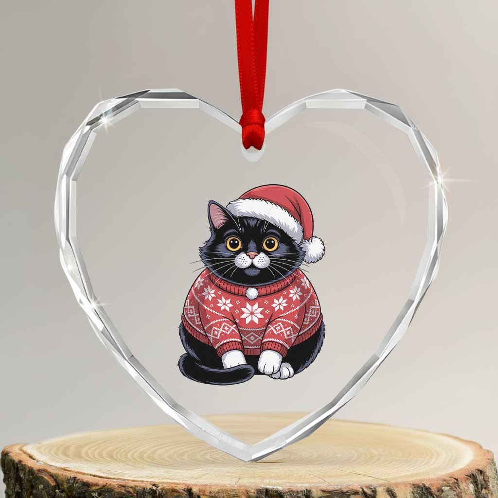 Christmas Black Cat Heart Crystal Glass Ornament Catmas Gift For New Year TS10 Transparent Glass 3'' Heart Print Your Wear
