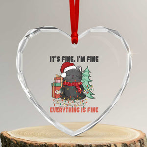 Christmas Black Cat Heart Crystal Glass Ornament It's Fine I'm Fine Everything Is Fine Xmas Light Funny TS02 Transparent Glass 3'' Heart Print Your Wear