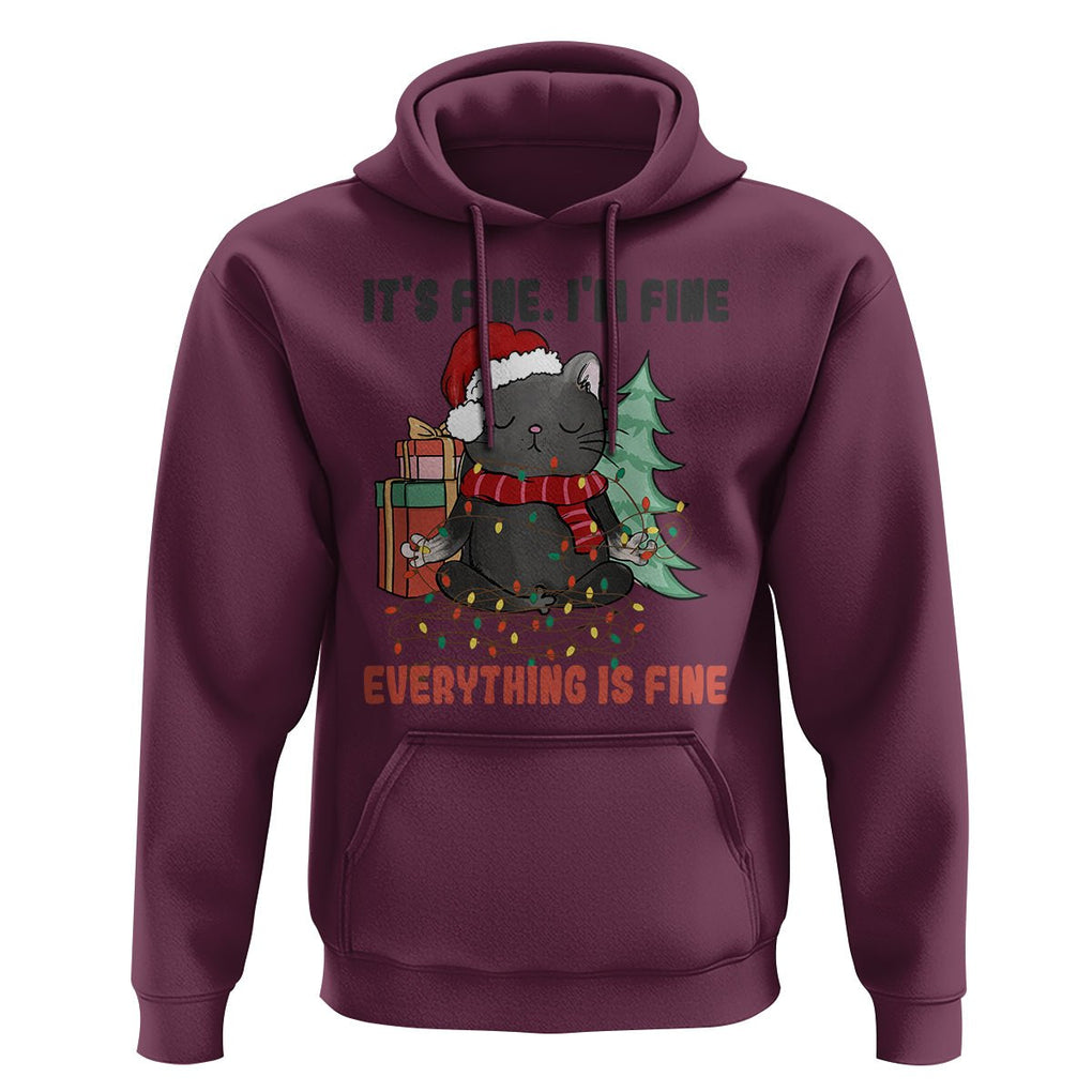 Christmas Black Cat Hoodie It's Fine I'm Fine Everything Is Fine Xmas Light Funny TS02 Maroon Printyourwear