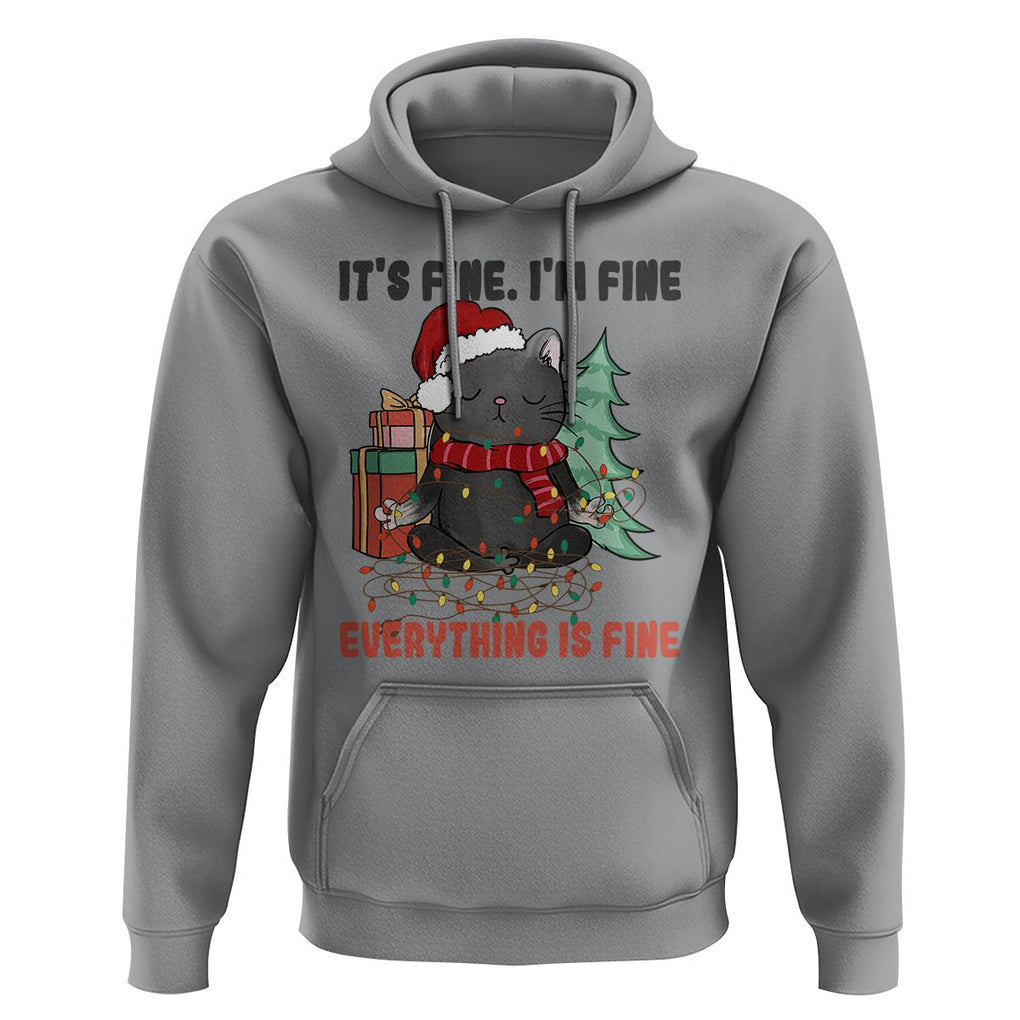 Christmas Black Cat Hoodie It's Fine I'm Fine Everything Is Fine Xmas Light Funny TS02 Sport Gray Printyourwear
