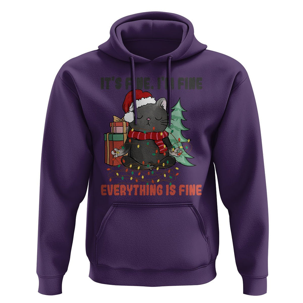 Christmas Black Cat Hoodie It's Fine I'm Fine Everything Is Fine Xmas Light Funny TS02 Purple Printyourwear
