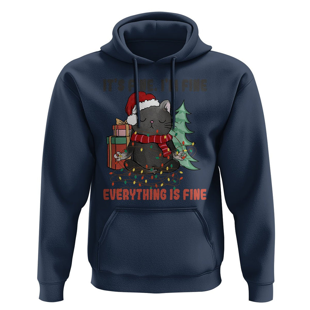 Christmas Black Cat Hoodie It's Fine I'm Fine Everything Is Fine Xmas Light Funny TS02 Navy Printyourwear