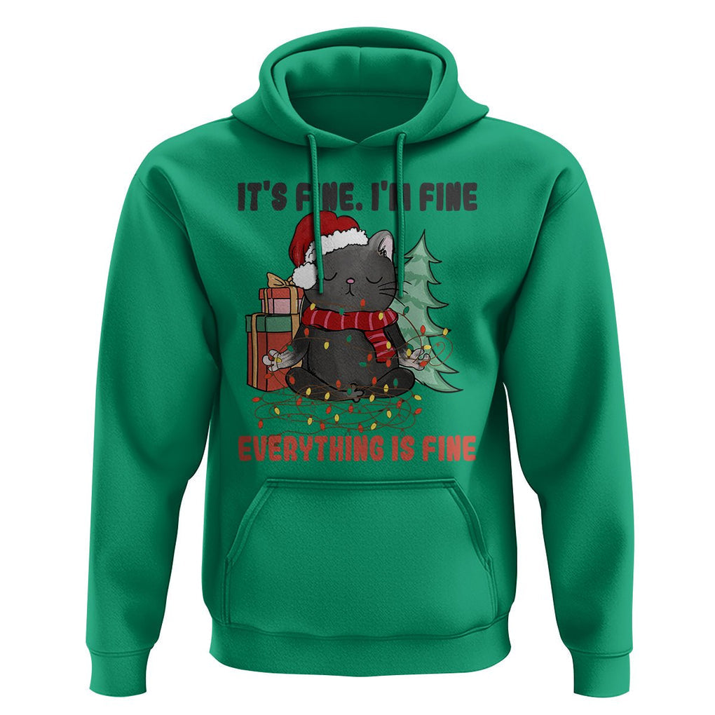 Christmas Black Cat Hoodie It's Fine I'm Fine Everything Is Fine Xmas Light Funny TS02 Irish Green Printyourwear