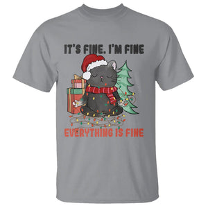 Christmas Black Cat T Shirt It's Fine I'm Fine Everything Is Fine Xmas Light Funny TS02 Sport Gray Printyourwear