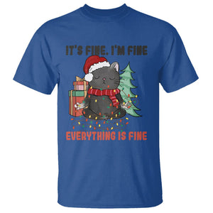 Christmas Black Cat T Shirt It's Fine I'm Fine Everything Is Fine Xmas Light Funny TS02 Royal Blue Printyourwear