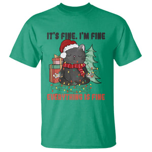 Christmas Black Cat T Shirt It's Fine I'm Fine Everything Is Fine Xmas Light Funny TS02 Irish Green Printyourwear