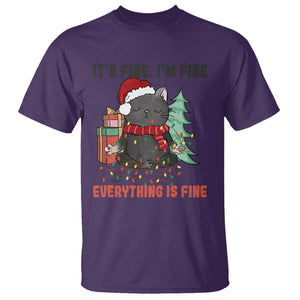 Christmas Black Cat T Shirt It's Fine I'm Fine Everything Is Fine Xmas Light Funny TS02 Purple Printyourwear