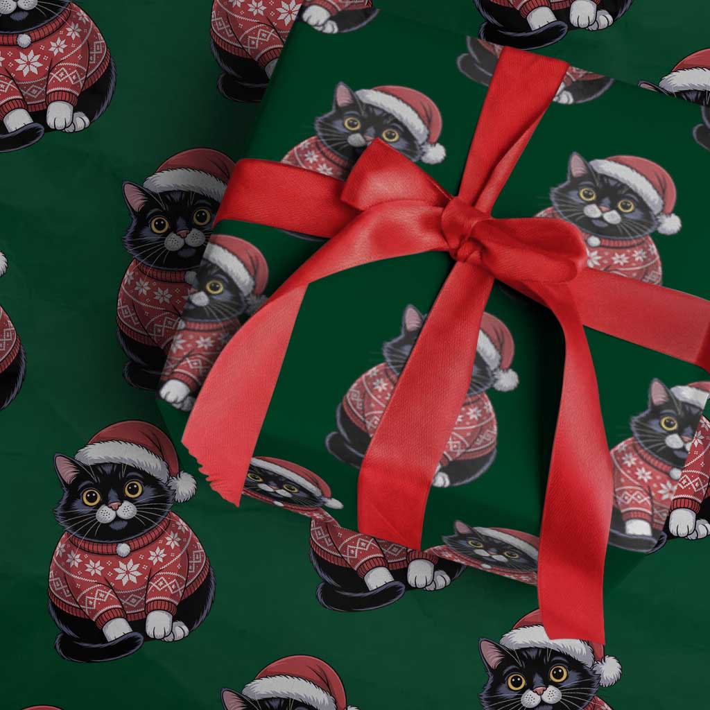 Christmas Black Cat Wrapping Paper Roll Catmas Gift For New Year TS10 Green Print Your Wear