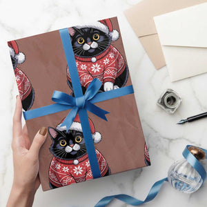 Christmas Black Cat Wrapping Paper Roll Catmas Gift For New Year TS10 Mocha Print Your Wear