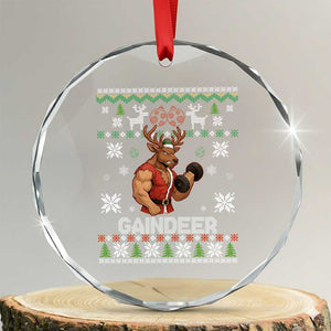 Funny Christmas Workout Gaindeer Crystal Glass Ornament Muscular Reindeer Holiday Gym Humor Wordplay TS02 Transparent Glass 3'' Circle Print Your Wear