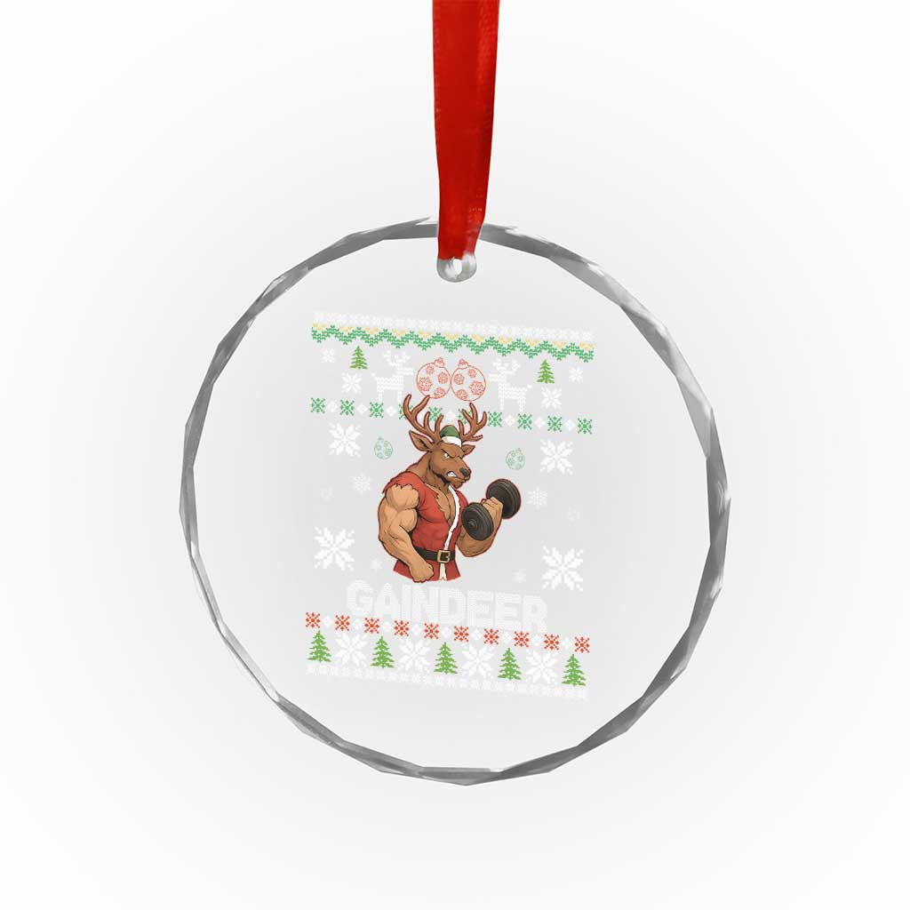 Funny Christmas Workout Gaindeer Crystal Glass Ornament Muscular Reindeer Holiday Gym Humor Wordplay TS02 Print Your Wear