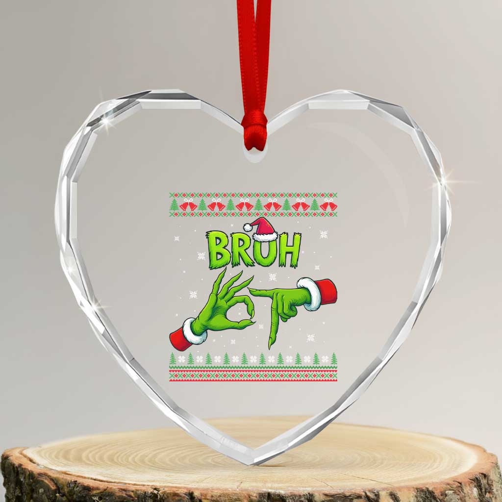 Christmas Bruh 67 Green Hands Meme Heart Crystal Glass Ornament Funny Six Seven Meme Holiday Ugly Sweater TS02 Transparent Glass 3'' Heart Print Your Wear