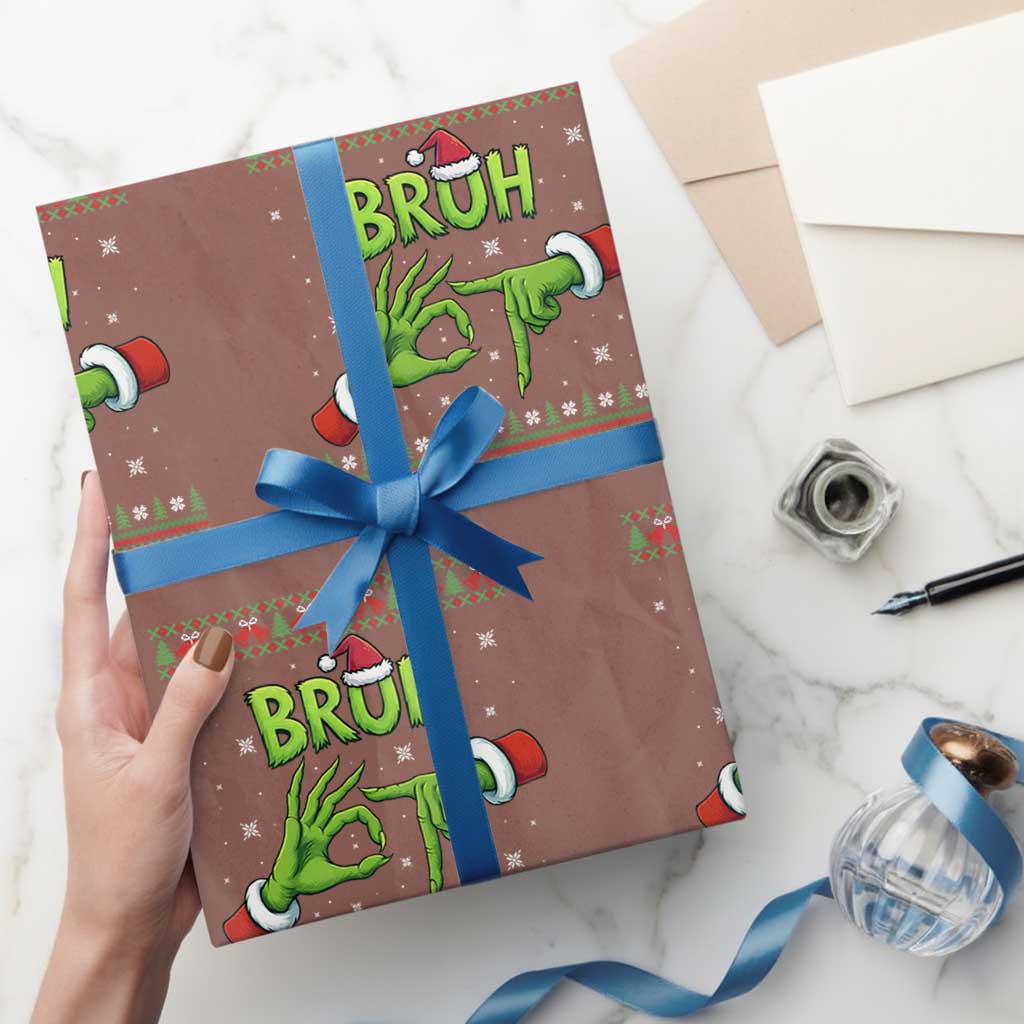 Christmas Bruh 67 Green Hands Meme Wrapping Paper Roll Funny Six Seven Meme Holiday Ugly Sweater TS02 Mocha Print Your Wear
