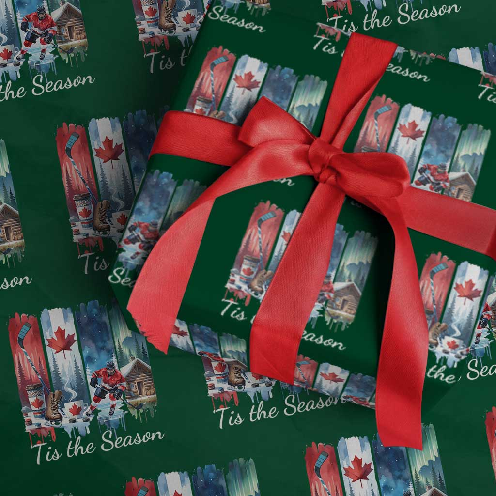 Christmas Canada Ice Hockey Lover Wrapping Paper Roll Tis The Season TS12 Green Print Your Wear