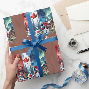 Christmas Canada Ice Hockey Lover Wrapping Paper Roll Tis The Season TS12 Mocha Print Your Wear