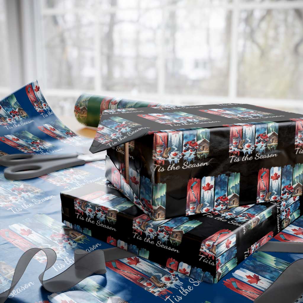 Christmas Canada Ice Hockey Lover Wrapping Paper Roll Tis The Season TS12 Black Print Your Wear