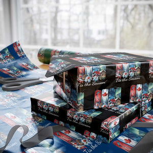 Christmas Canada Ice Hockey Lover Wrapping Paper Roll Tis The Season TS12 Black Print Your Wear