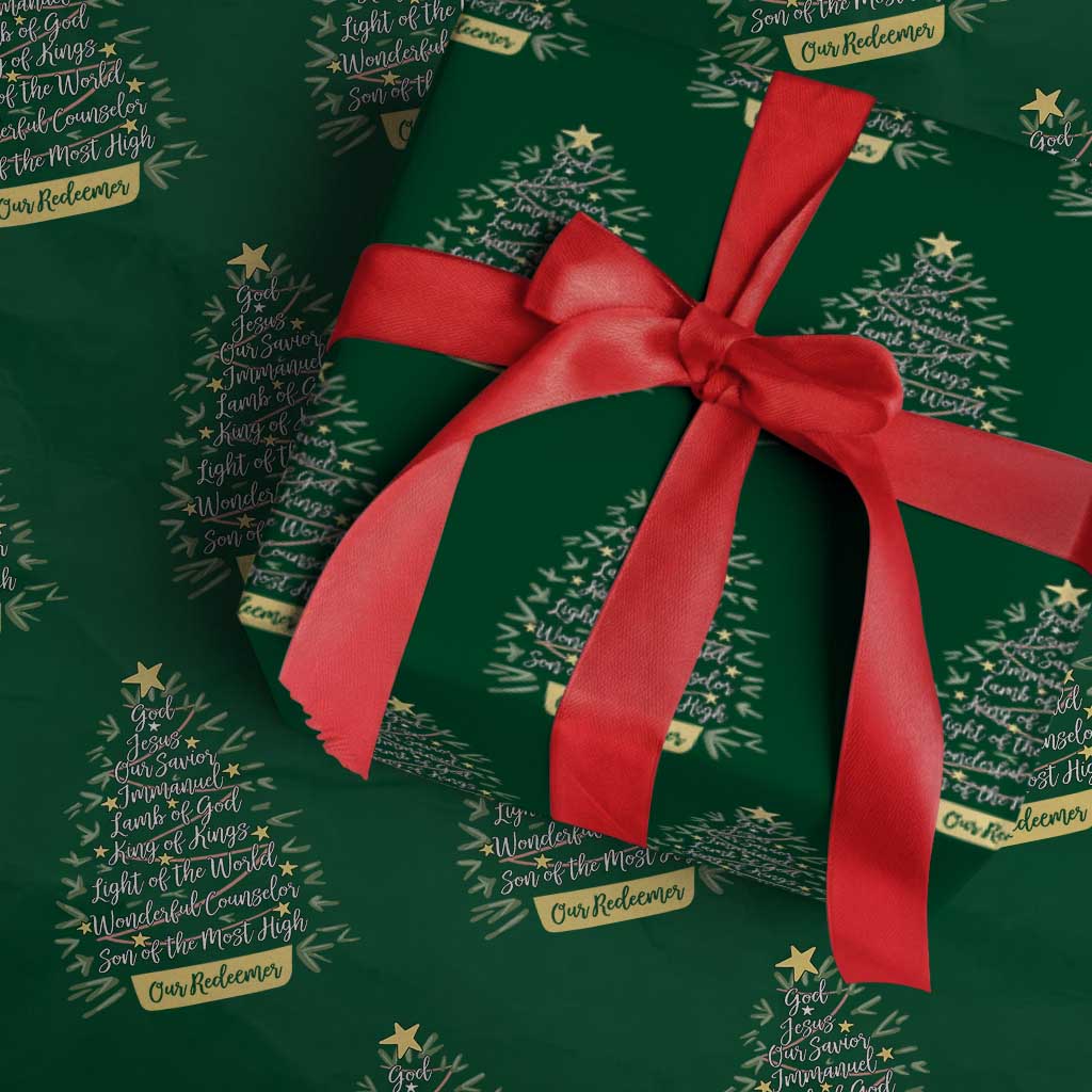 Christmas Christian Wrapping Paper Roll Jesus Names Tree Religious Faith TS10 Green Print Your Wear