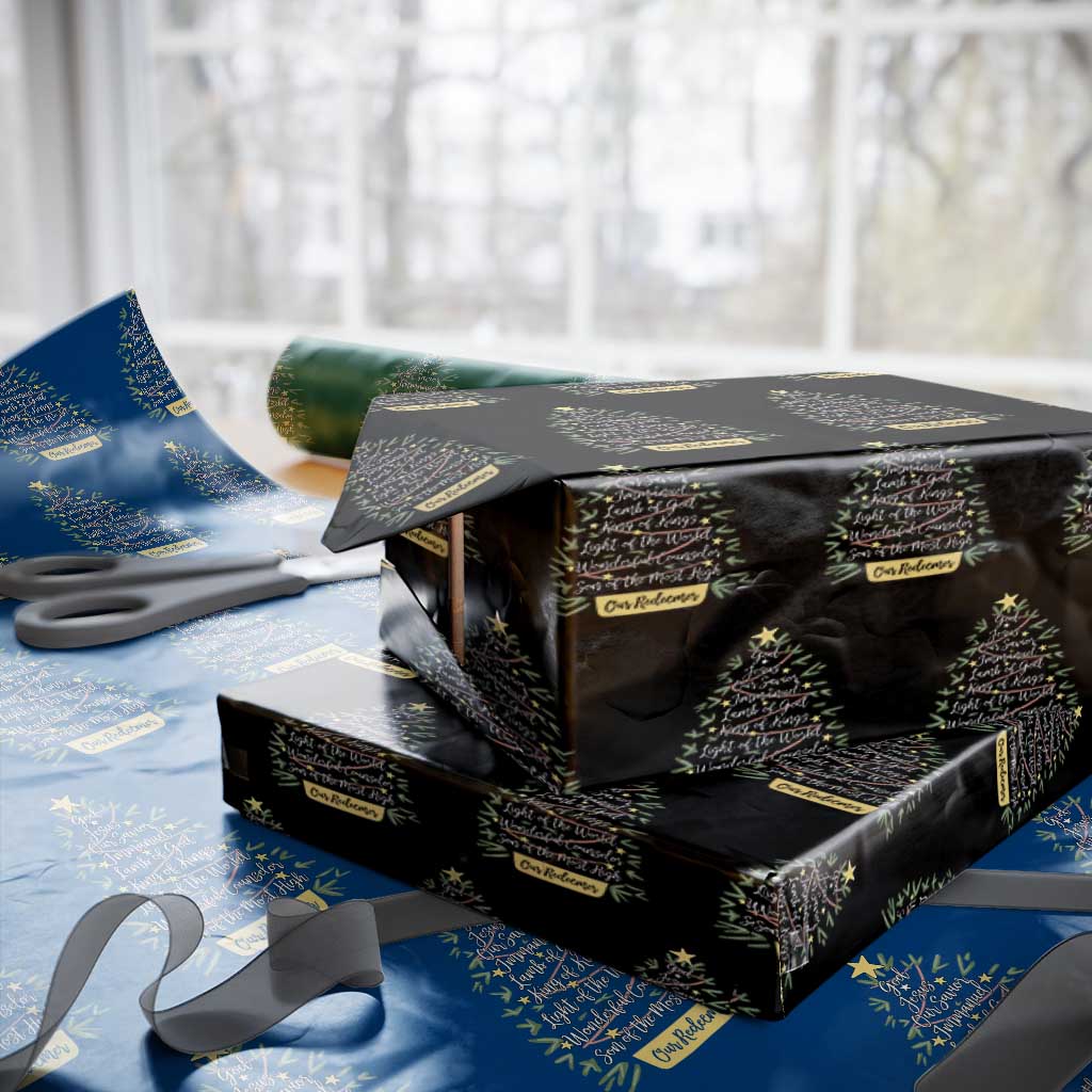 Christmas Christian Wrapping Paper Roll Jesus Names Tree Religious Faith TS10 Black Print Your Wear