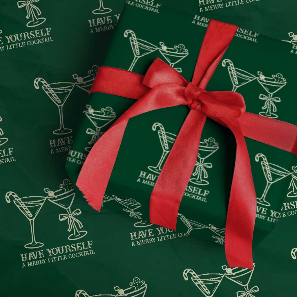 Christmas Cocktail Wrapping Paper Roll Merry Little Cocktail Espresso Martini TS10 Green Print Your Wear