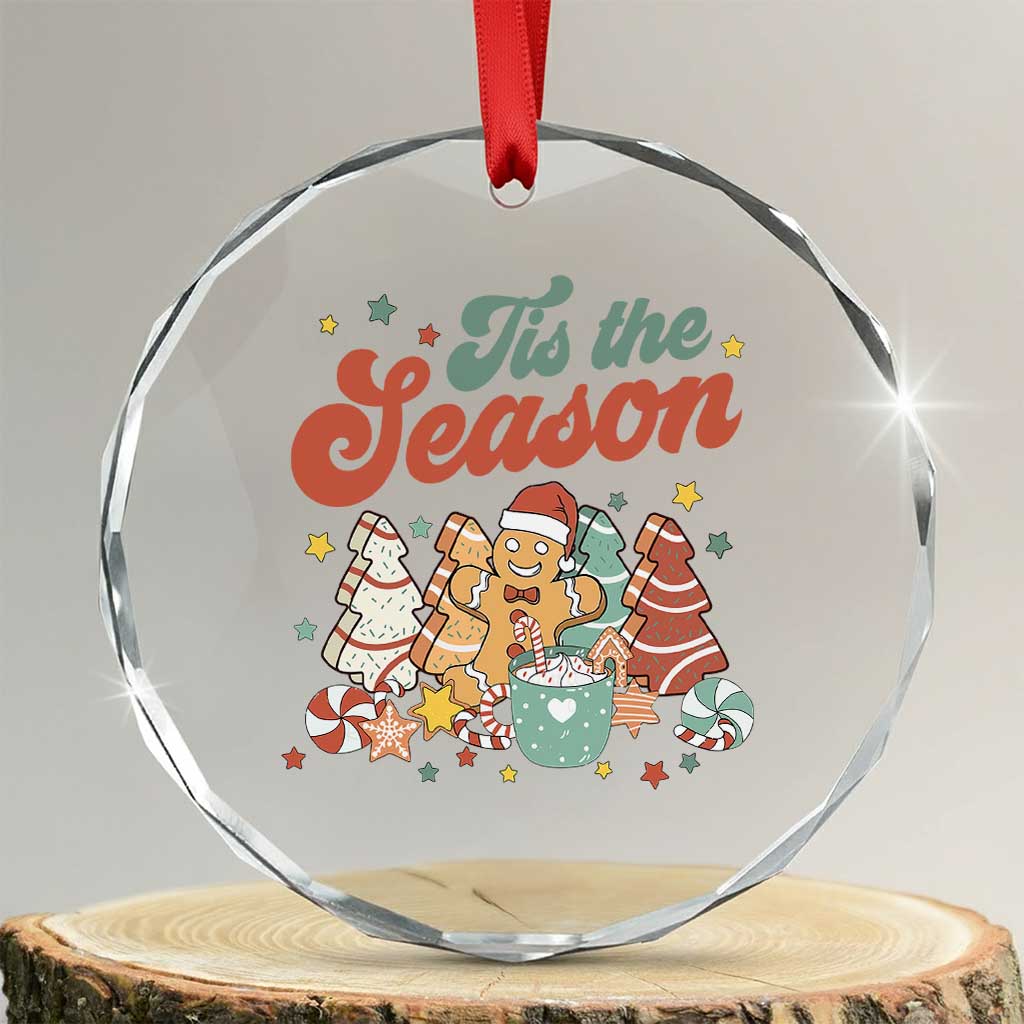 Christmas Cookies Crystal Glass Ornament Tis The Season Xmas Tree Cakes Gingerbread Man Retro Groovy TS02 Transparent Glass 3'' Circle Print Your Wear