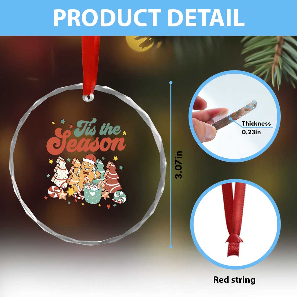 Christmas Cookies Crystal Glass Ornament Tis The Season Xmas Tree Cakes Gingerbread Man Retro Groovy TS02 Print Your Wear