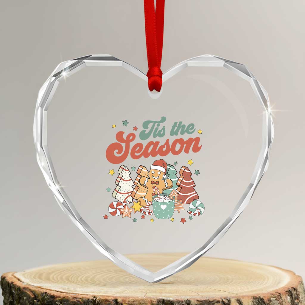 Christmas Cookies Heart Crystal Glass Ornament Tis The Season Xmas Tree Cakes Gingerbread Man Retro Groovy TS02 Transparent Glass 3'' Heart Print Your Wear