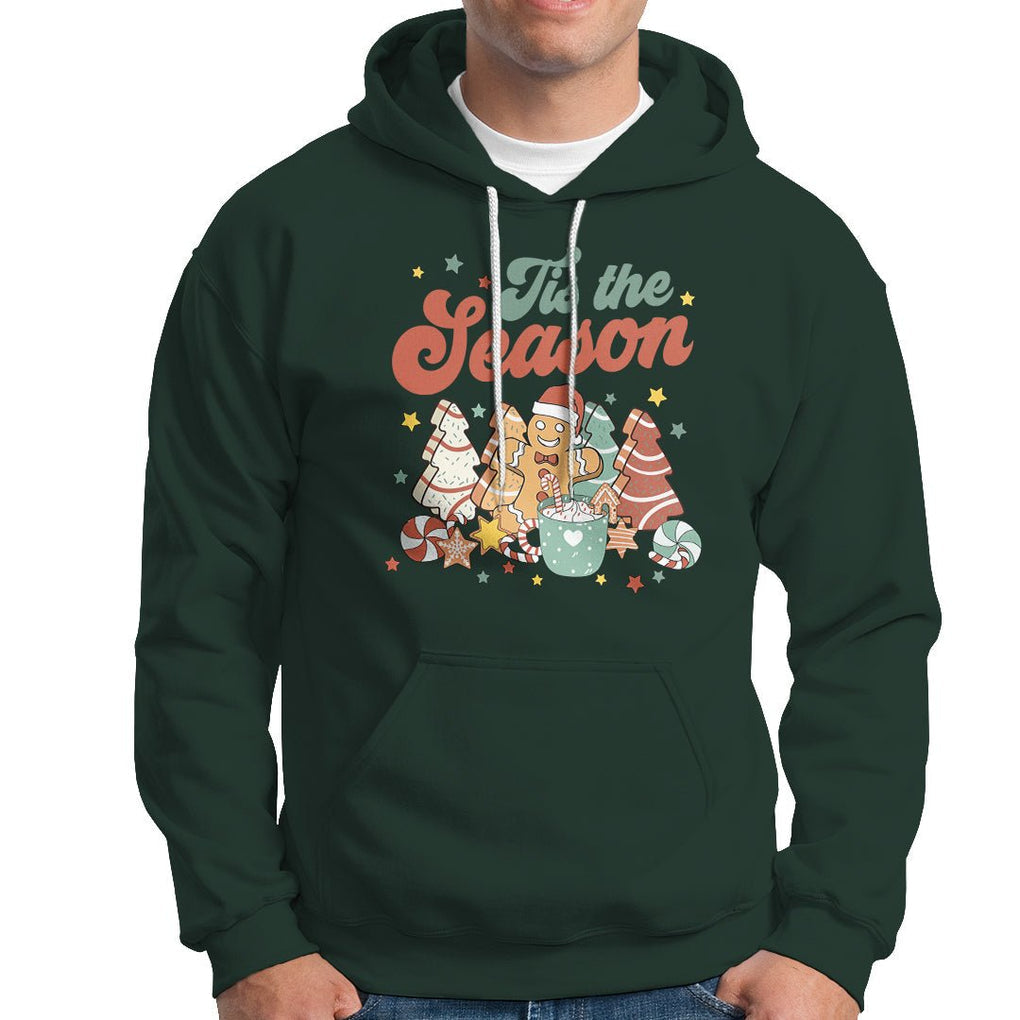 Christmas Cookies Hoodie Tis The Season Xmas Tree Cakes Gingerbread Man Retro Groovy TS02 Dark Forest Green Printyourwear
