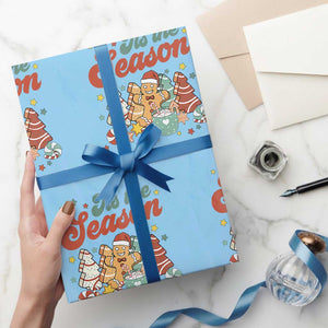 Christmas Cookies Wrapping Paper Roll Tis The Season Xmas Tree Cakes Gingerbread Man Retro Groovy TS02 Light Blue Print Your Wear