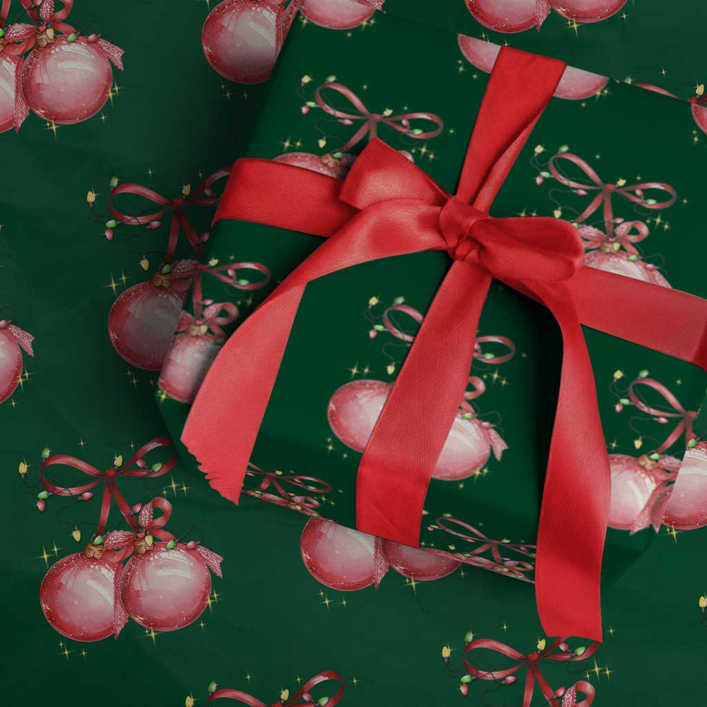 Christmas Coquette Pink Baubles Bow Wrapping Paper Roll TS11 Green Print Your Wear
