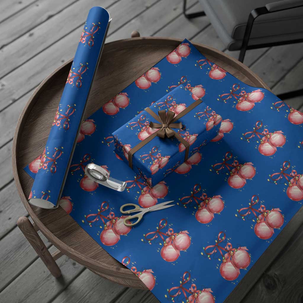 Christmas Coquette Pink Baubles Bow Wrapping Paper Roll TS11 Blue Print Your Wear