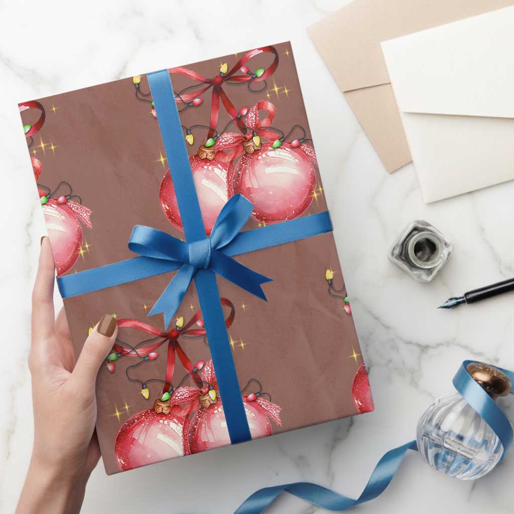 Christmas Coquette Pink Baubles Bow Wrapping Paper Roll TS11 Mocha Print Your Wear