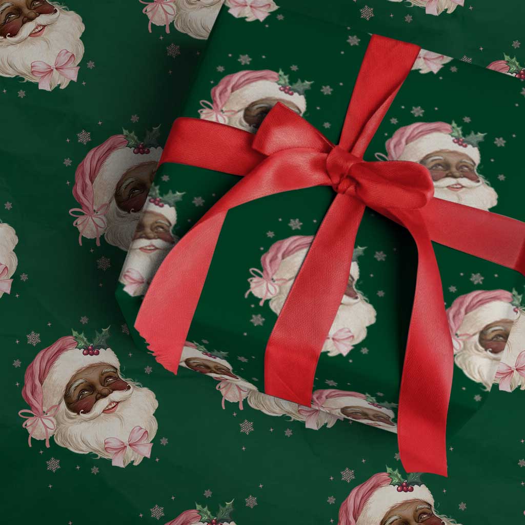Christmas Coquette Pink Black Santa Bow Wrapping Paper Roll TS11 Green Print Your Wear