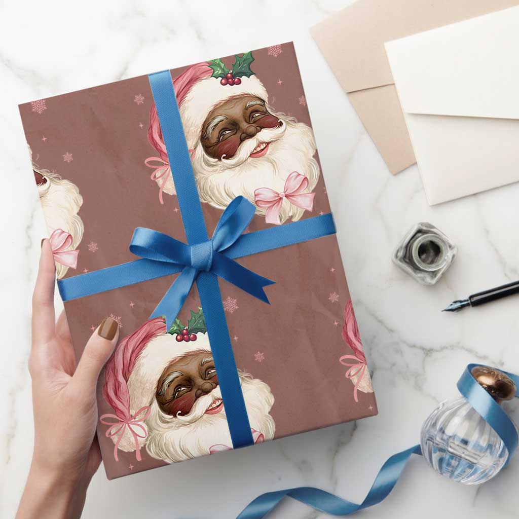 Christmas Coquette Pink Black Santa Bow Wrapping Paper Roll TS11 Mocha Print Your Wear