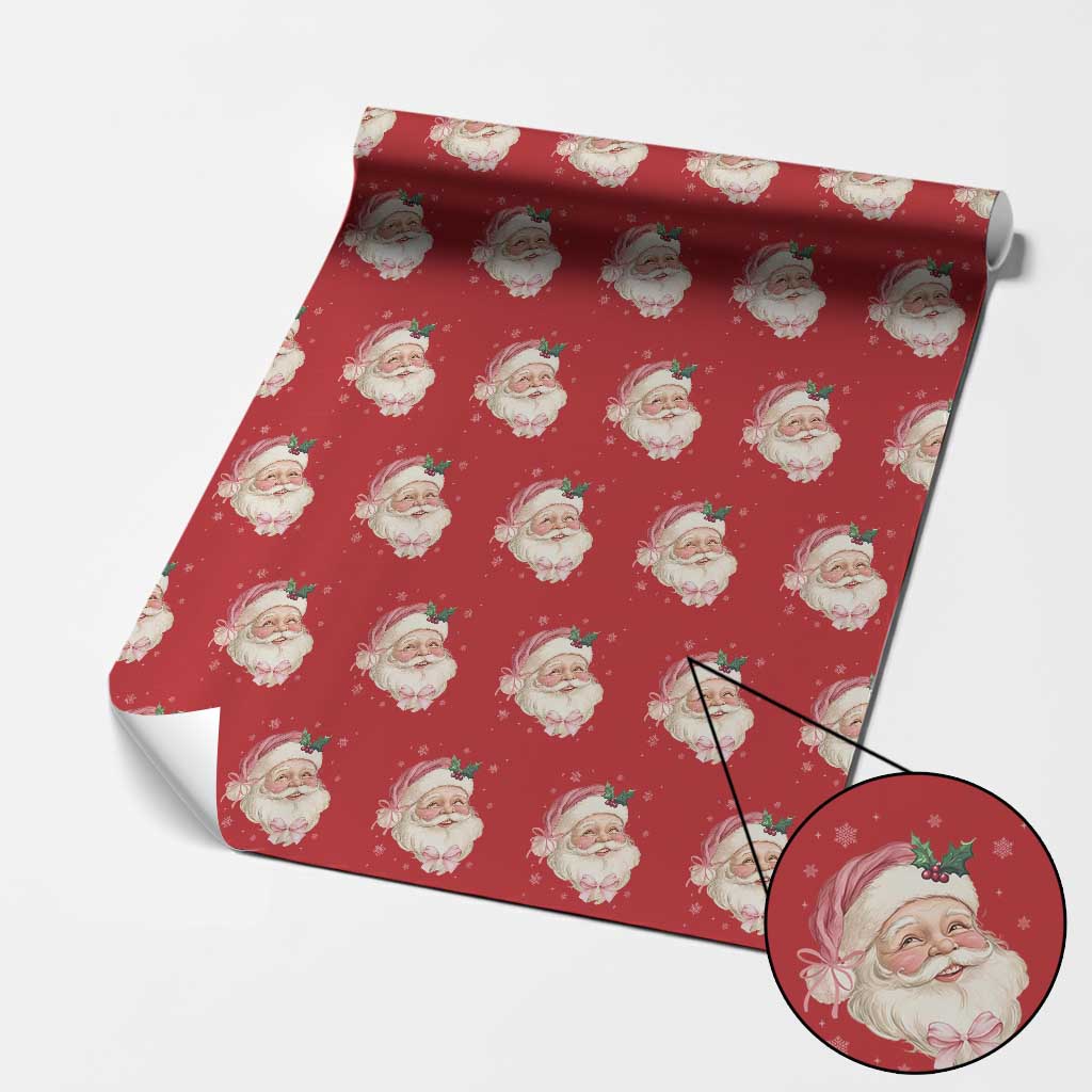 Christmas Coquette Pink Santa Bow Wrapping Paper Roll TS11 Red Print Your Wear