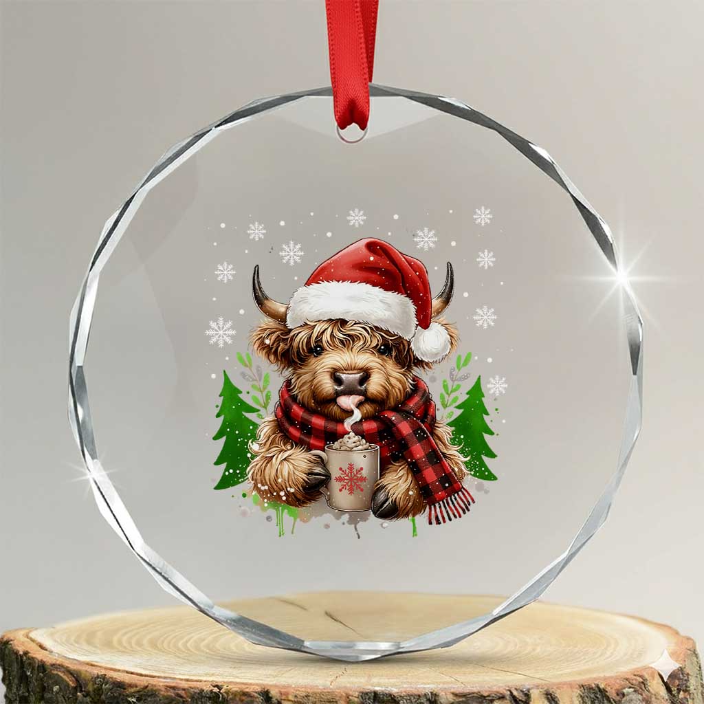 Christmas Cow Crystal Glass Ornament Funny Highland Cow Western Farmer Gift TS10 Transparent Glass 3'' Circle Print Your Wear