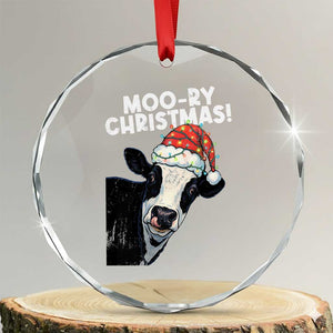 Christmas Cow Crystal Glass Ornament Funny Moo Ry Christmas Farmer Gift TS10 Transparent Glass 3'' Circle Print Your Wear