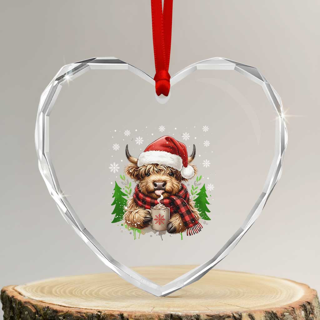 Christmas Cow Heart Crystal Glass Ornament Funny Highland Cow Western Farmer Gift TS10 Transparent Glass 3'' Heart Print Your Wear